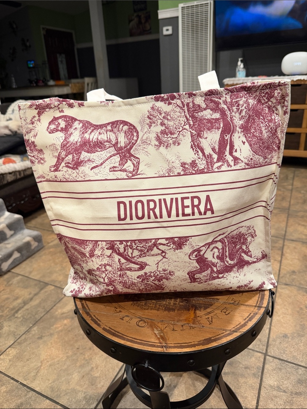 Dioriviera Canvas Tote in Cream and Burgundy